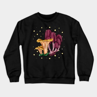 Yellow chanterelle and purple mushrooms, bright forest Crewneck Sweatshirt